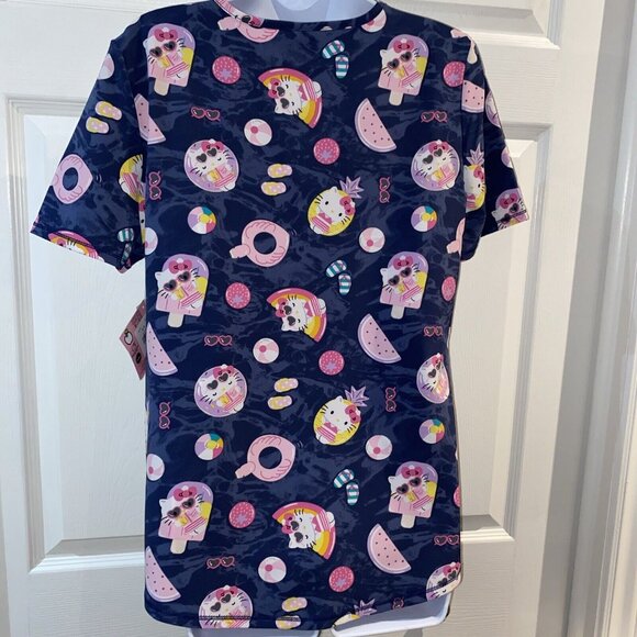 Hello Kitty by Sanrio Ladies Scrub Top Shirt Summer Beach Pool Theme Size XS - Picture 7 of 16